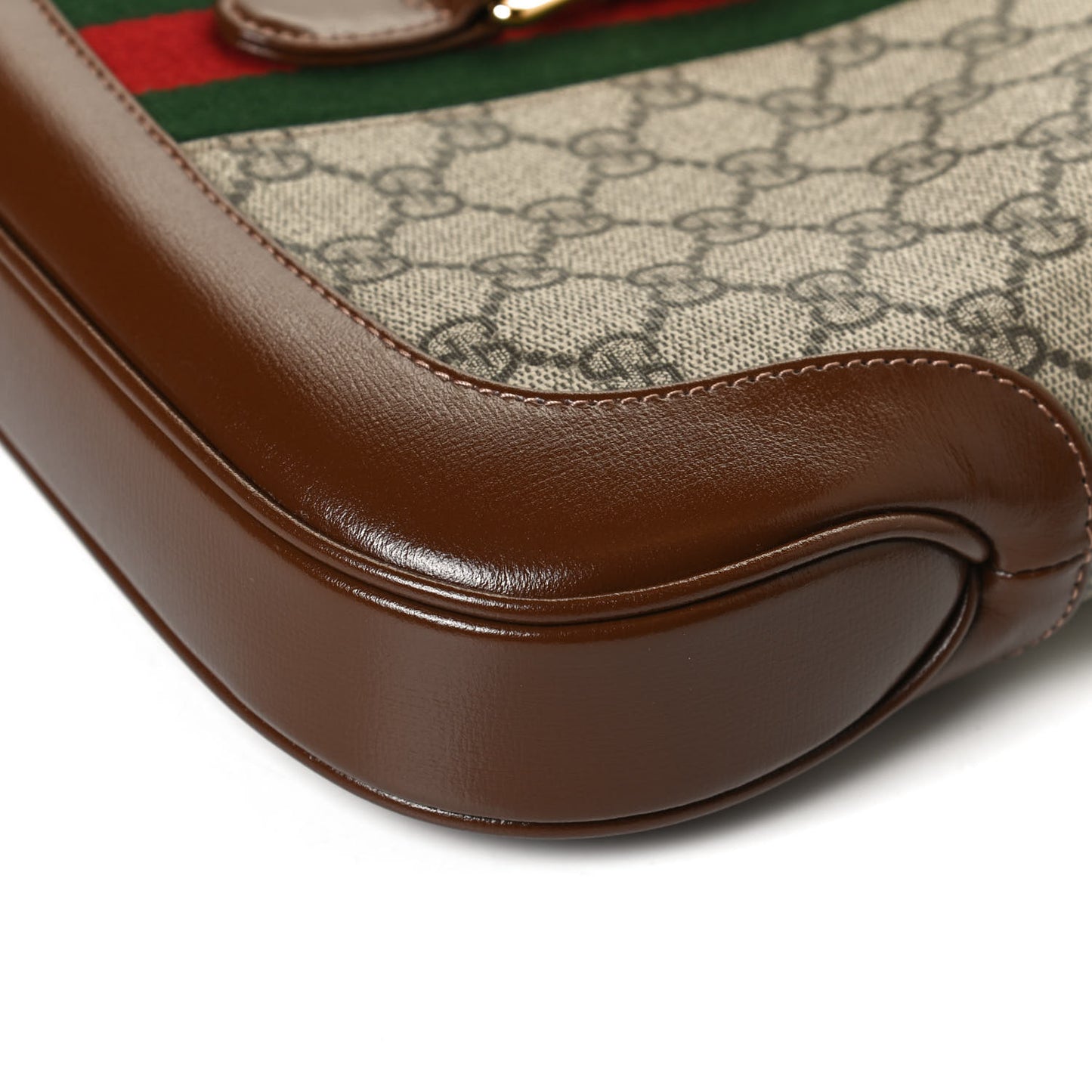 GG Supreme Monogram Azalea Calfskin Web Small Jackie 1961 Hobo Beige Ebony Brown Sugar