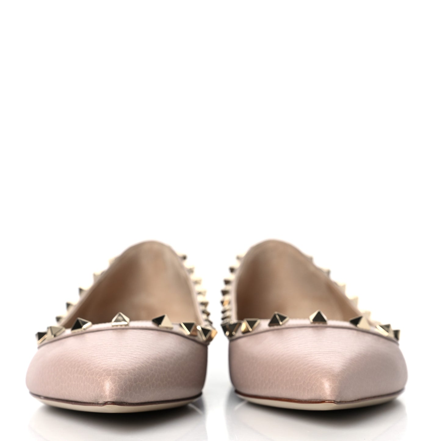 Pebbled Calfskin Rockstud Ballerina Flats 38.5 Poudre
