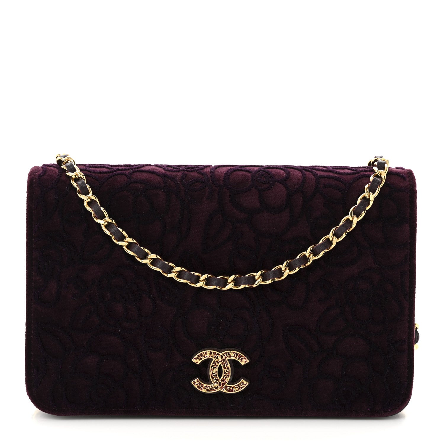 Chanel Velvet Metiers D'Art Wallet On Chain WOC Burgundy 1 of 12