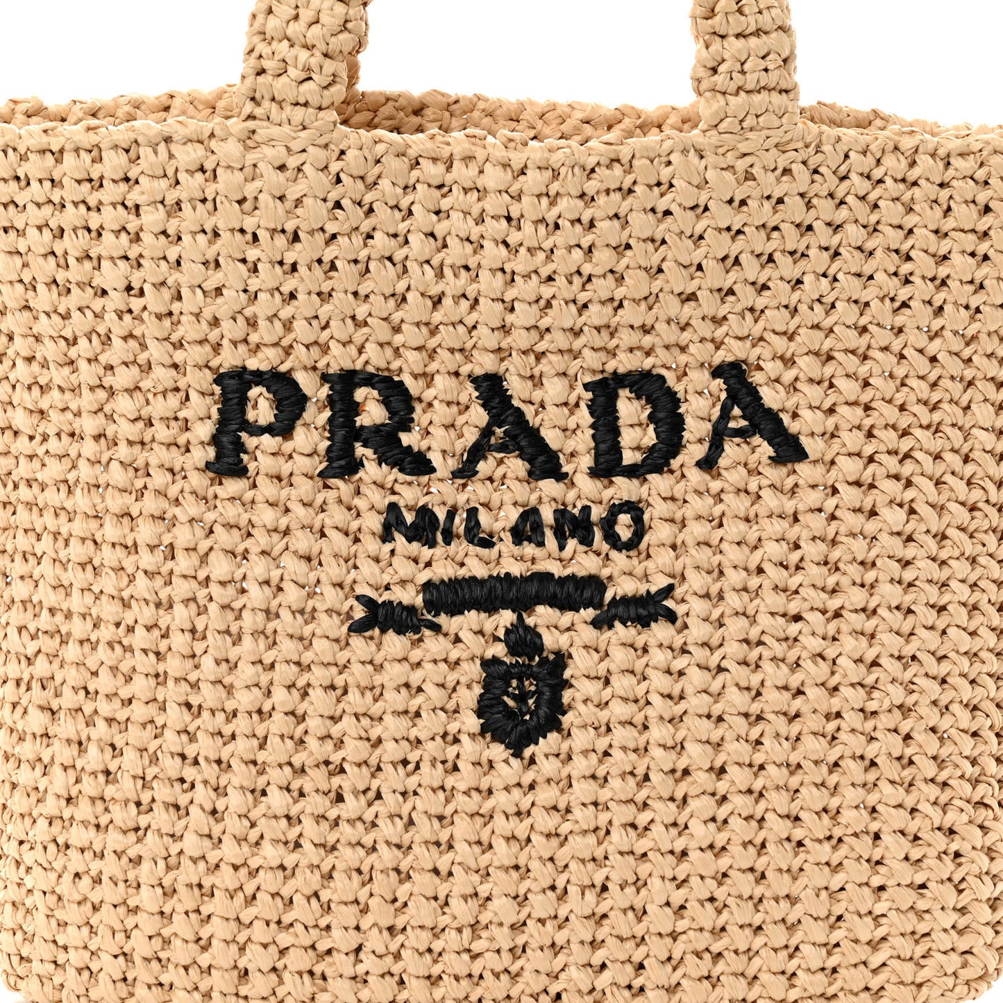 Yarn Raffia Effect Crochet Embroidered Logo Tote Naturale