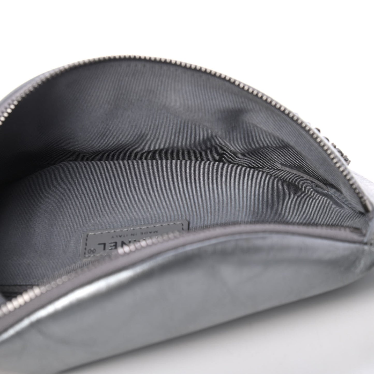 Metallic Crumpled Calfskin Chain 20s Signe Waist Bag Silver