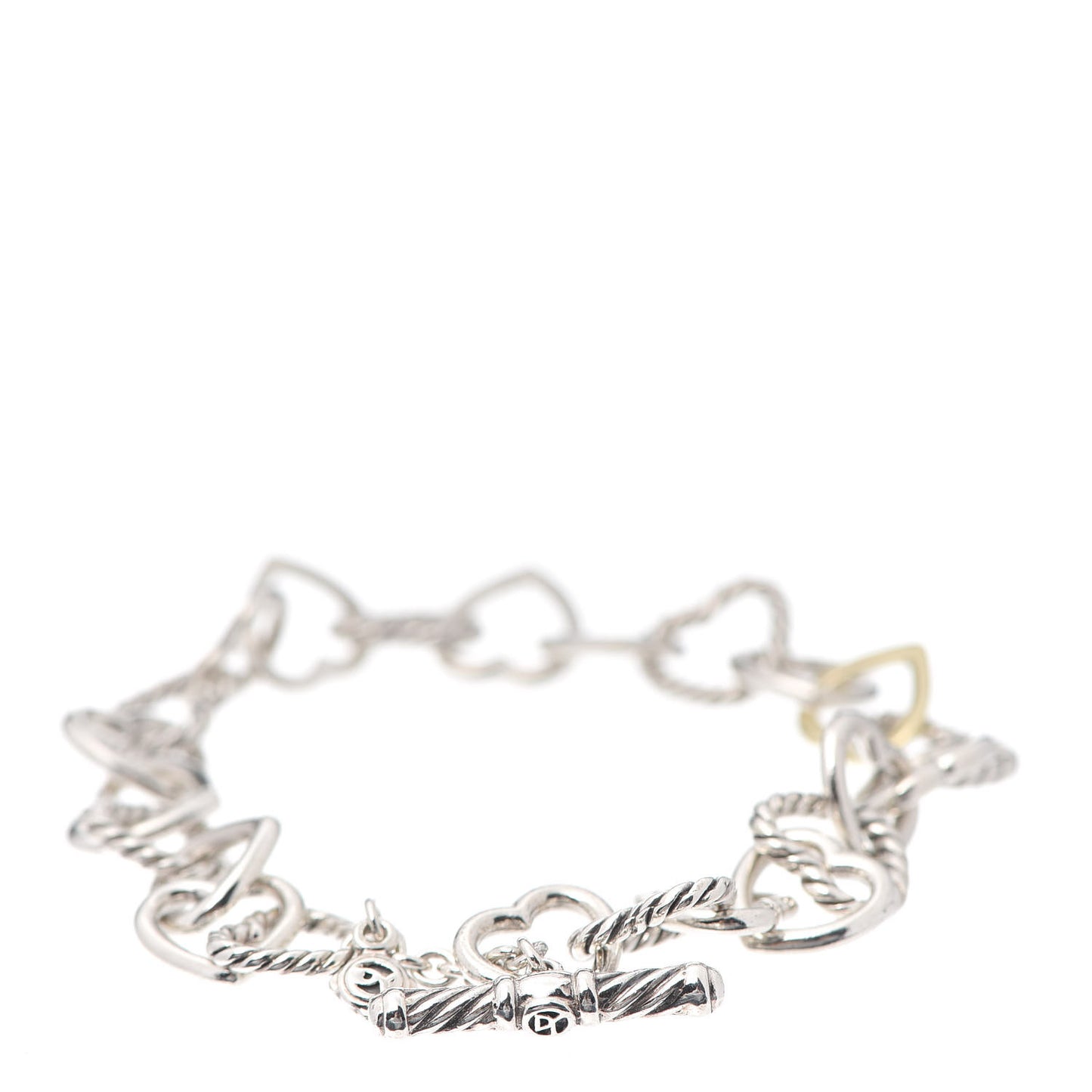 Sterling Silver 18K Yellow Gold Cable Heart Link Bracelet