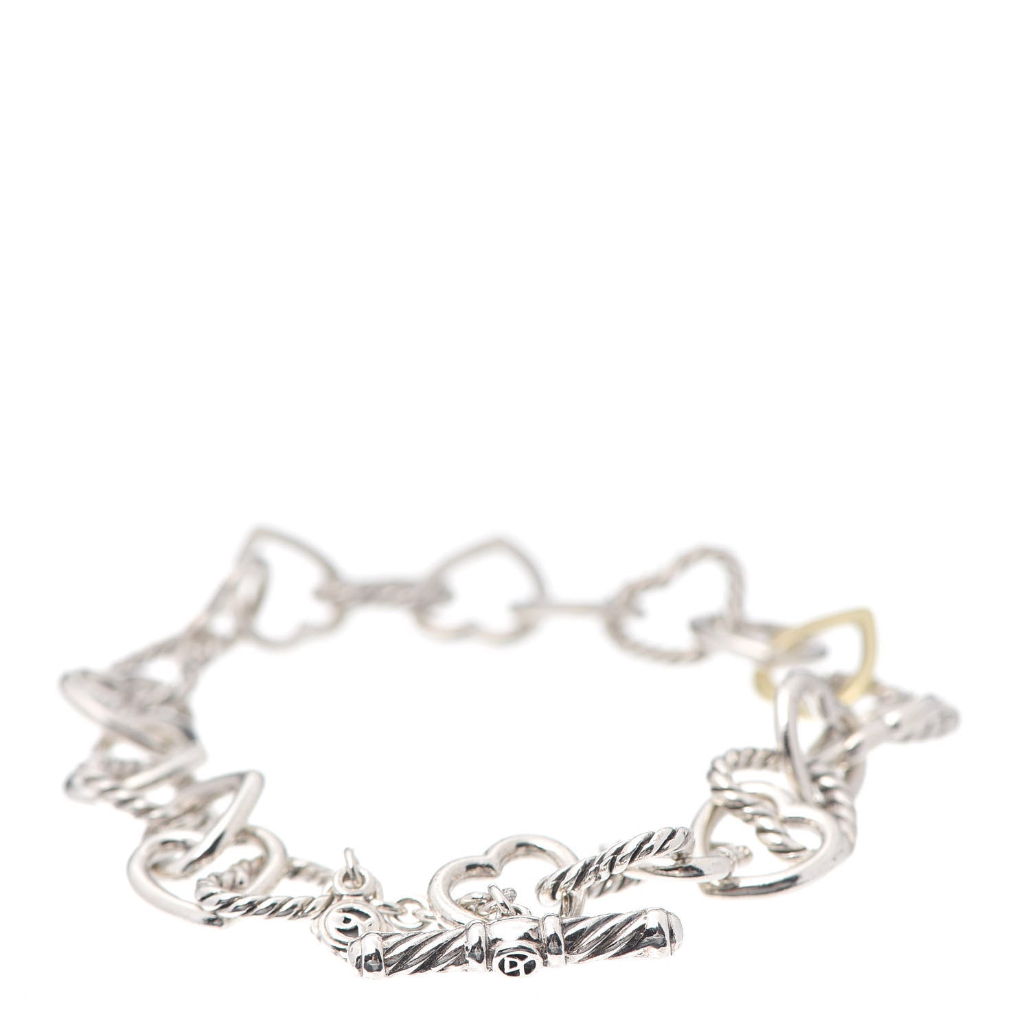 David Yurman Sterling Silver 18K Yellow Gold Cable Heart Link Bracelet 3 of 5