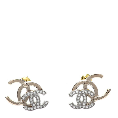 Chanel Crystal Double CC Earrings Gold Silver 1 of 5