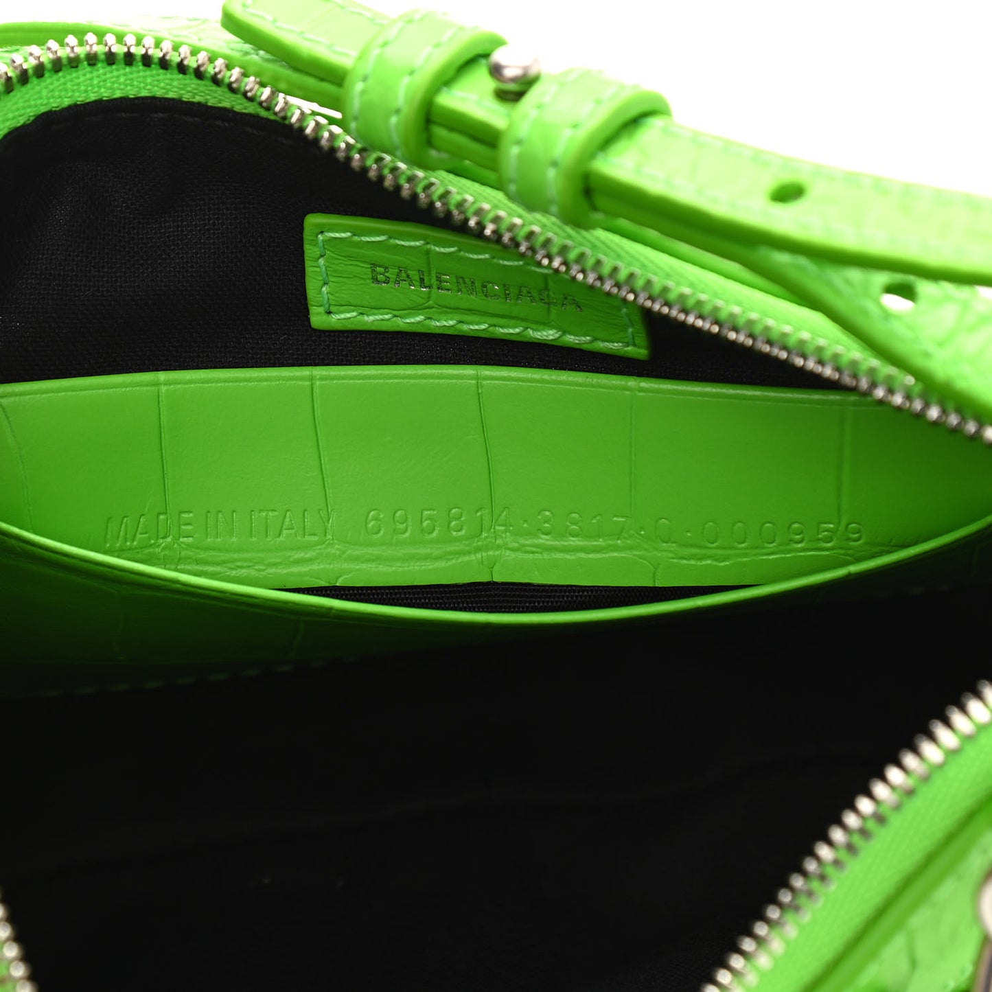 Extra Supple Calfskin Crocodile Embossed Le Cagole Mini Purse With Chain Acid Green
