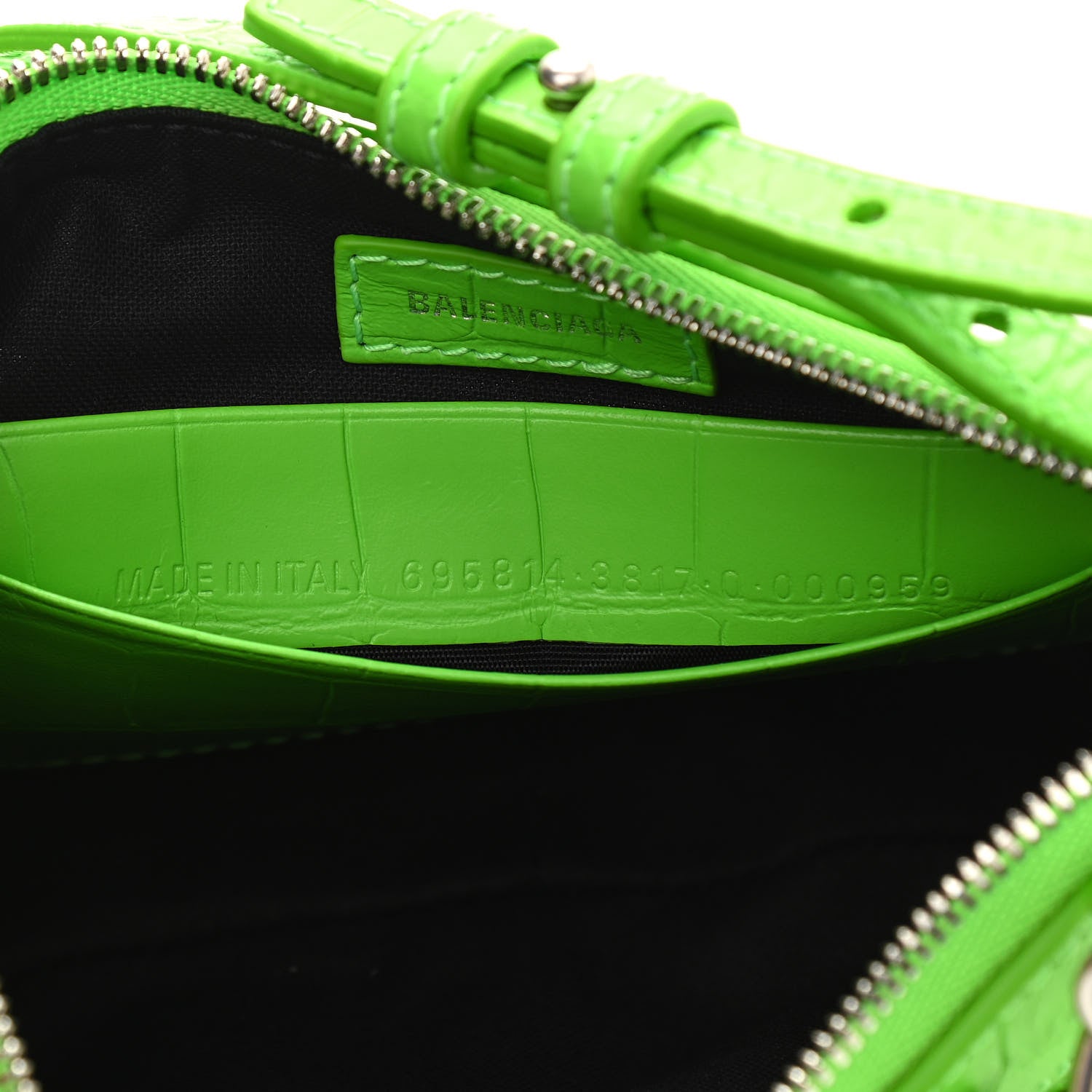 Balenciaga Extra Supple Calfskin Crocodile Embossed Le Cagole Mini Purse With Chain Acid Green 7 of 10