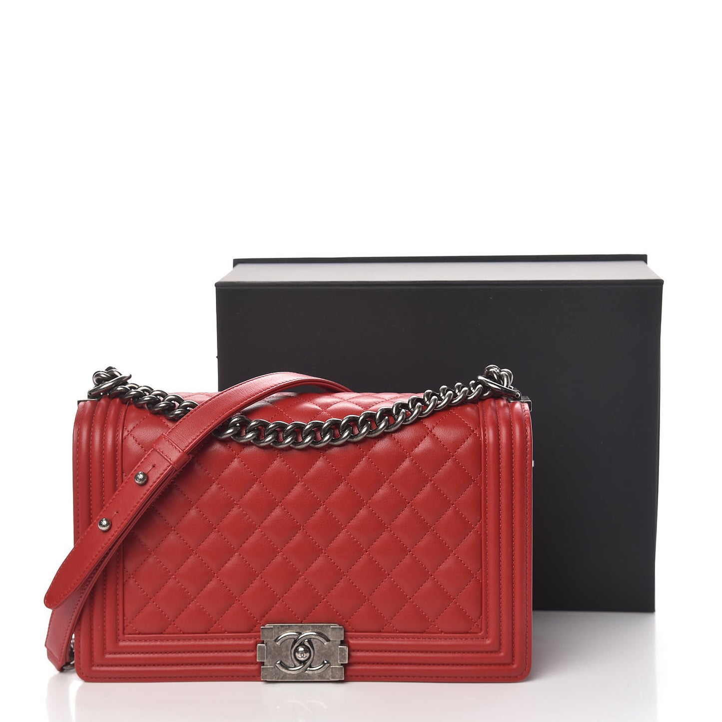 Calfskin Quilted New Medium Boy Flap Red