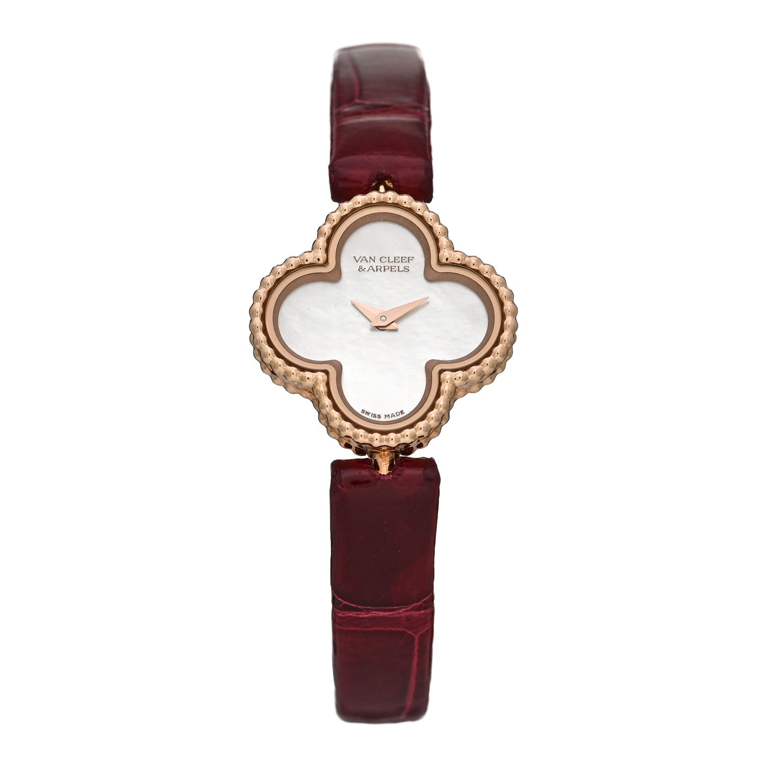 Van Cleef & Arpels 18K Yellow Gold Alligator 23mm Alhambra Quartz Watch 1 of 5