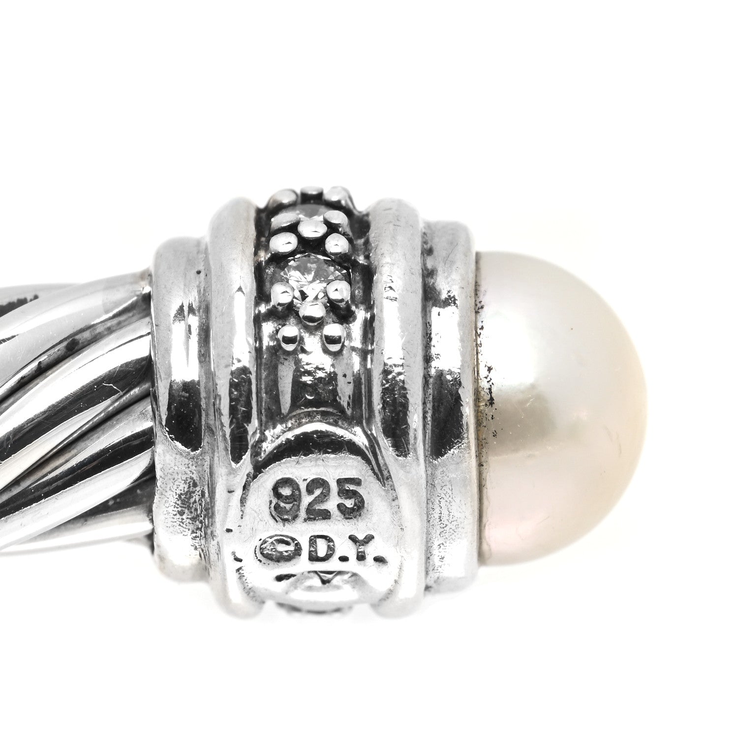 David Yurman Sterling Silver Diamond Pearl 7mm Cable Classics Bracelet 3 of 3