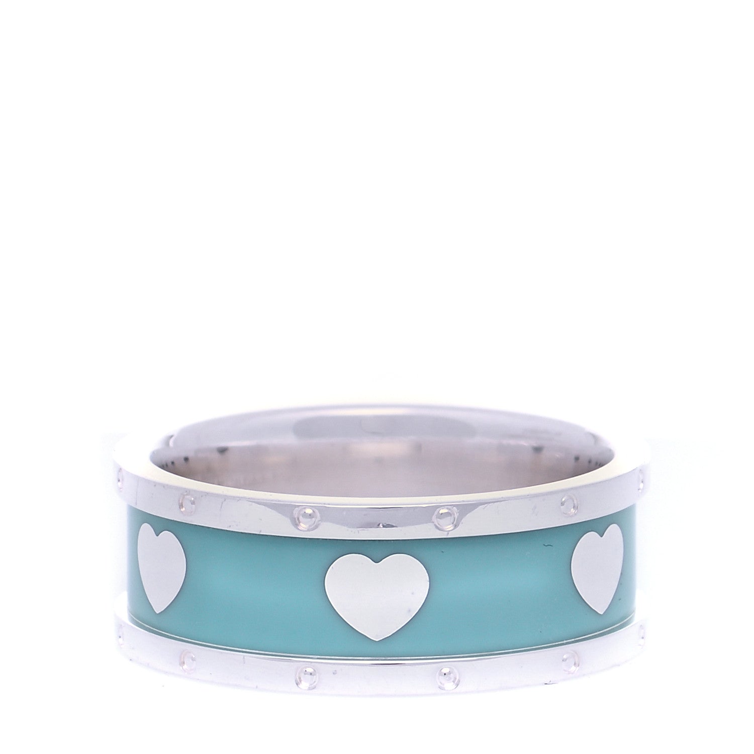 Tiffany Sterling Silver Enamel Heart Band Ring 56 7.5 1 of 5