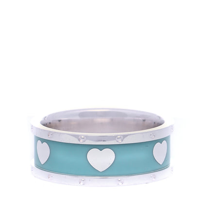 Tiffany Sterling Silver Enamel Heart Band Ring 56 7.5 1 of 5