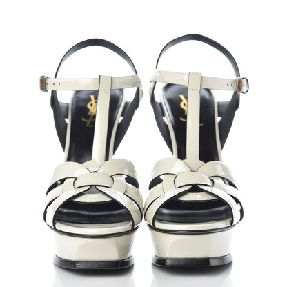 Saint Laurent Patent Tribute 105 Platform Sandals 39.5 Ivory 2 of 9
