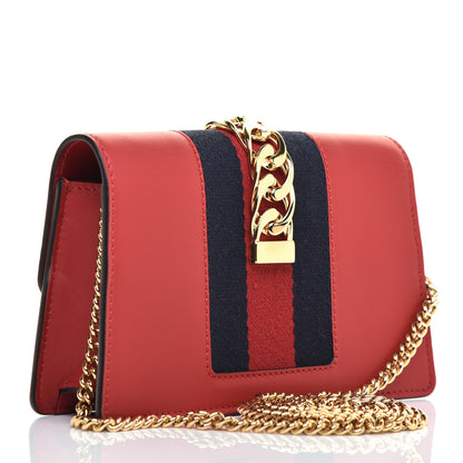 Gucci Calfskin Super Mini Sylvie Chain Shoulder Bag Hibiscus Red 3 of 10