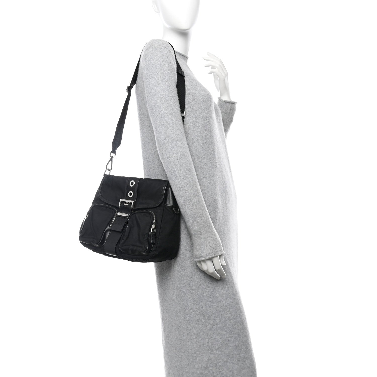 Prada Nylon Saffiano Vela Messenger Bag Black 2 of 11