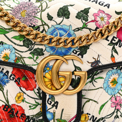 Gucci X BALENCIAGA Canvas Flora Logo Print Diagonal Matelasse Small GG Marmont Shoulder Bag White 8 of 9