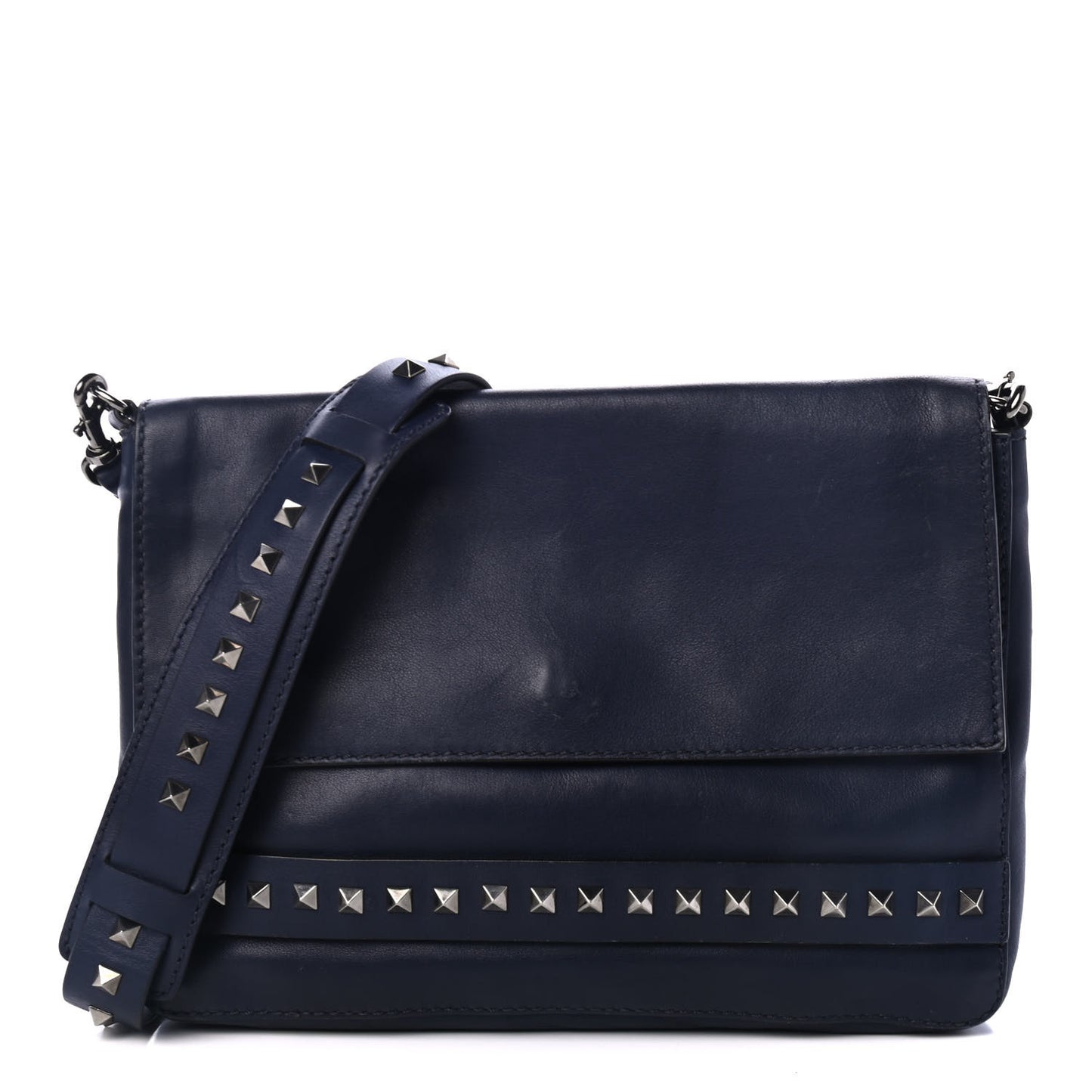 Vitello Rockstud Back Pocket Flap Crossbody Bag Dark Blue