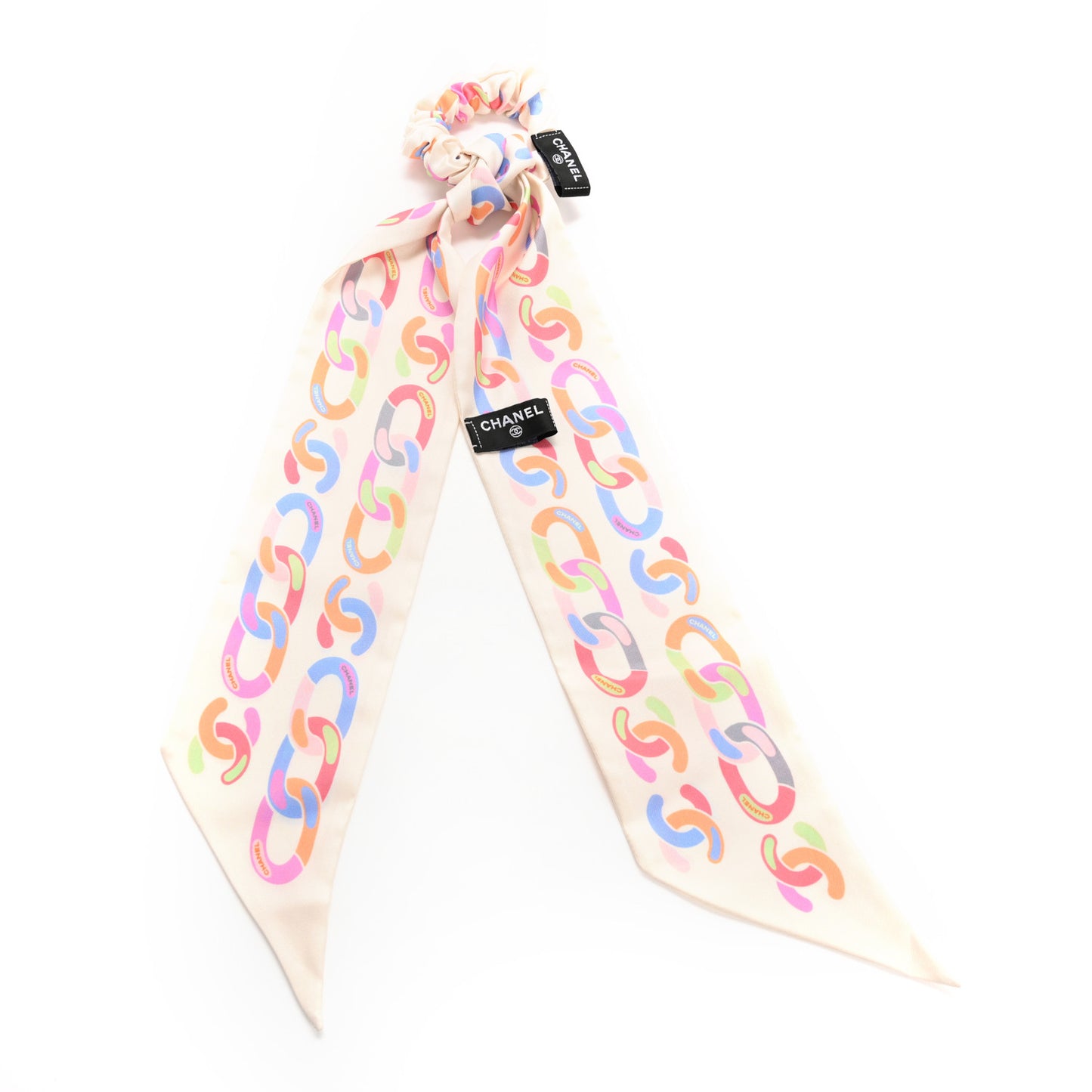 Silk CC Twilly Hair Tie White Multicolor