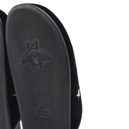 Gucci Softy Velvet Malaga Kid Bee Star Embroidered Womens Horsebit River Slippers 38 Black 8 of 10