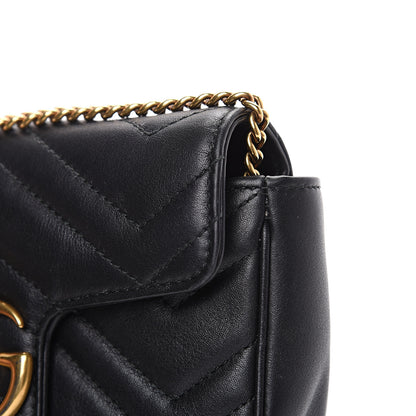 Gucci Calfskin Matelasse Super Mini GG Marmont Shoulder Bag Black 10 of 13