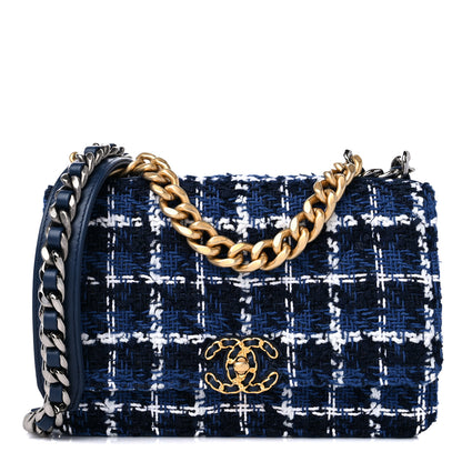 Chanel Tweed Quilted Chanel 19 Wallet On Chain WOC Blue White Navy Blue 1 of 11