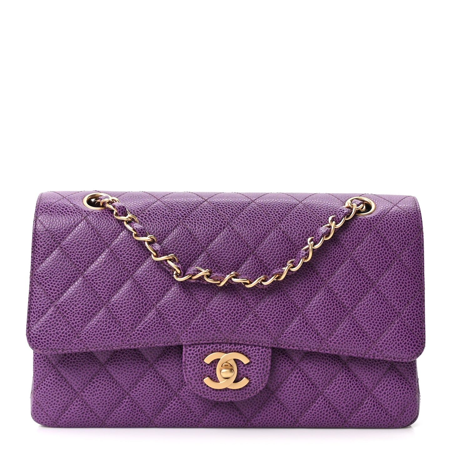 Caviar Quilted Medium Double Flap Purple