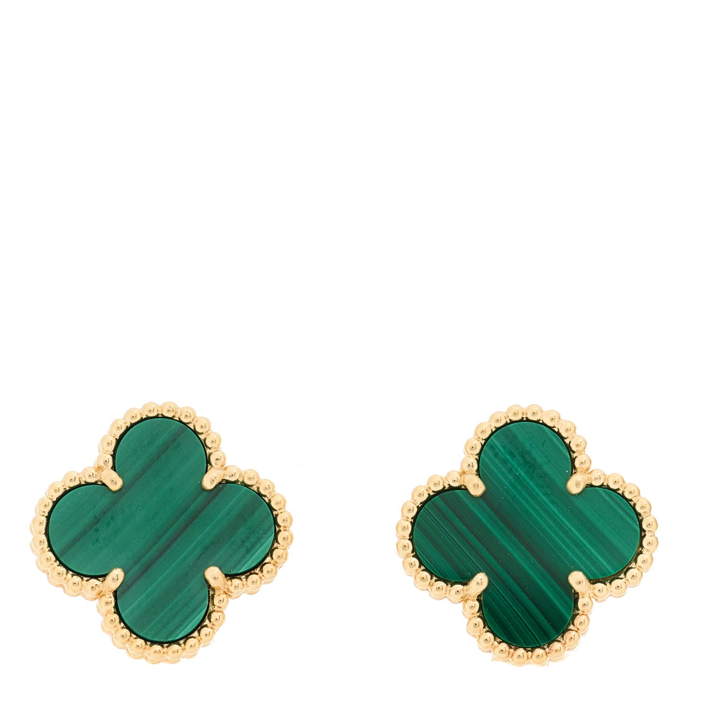 18K Yellow Gold Malachite Vintage Alhambra Earrings