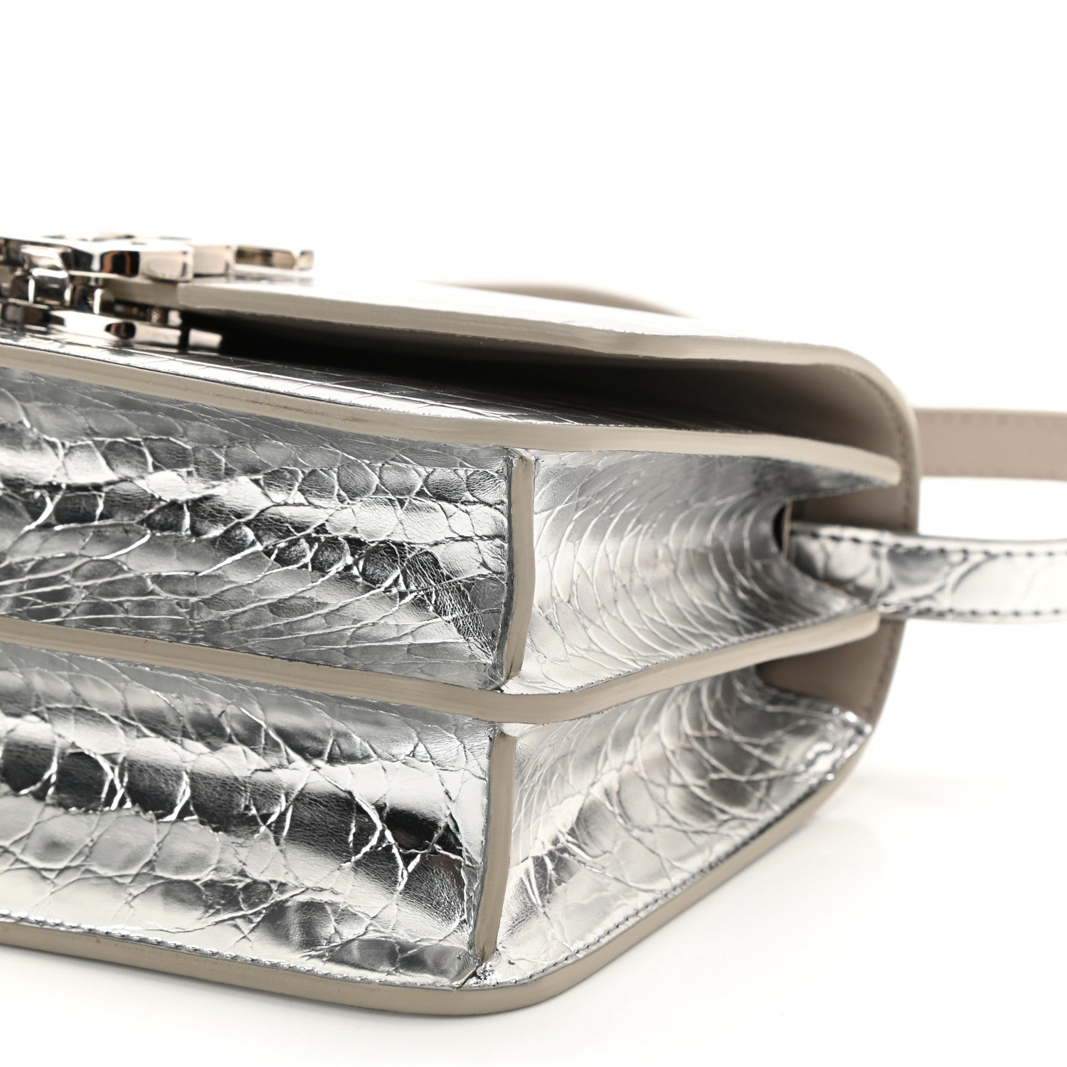 Burberry Metallic Patent Crocodile Embossed Small TB Shoulder Bag