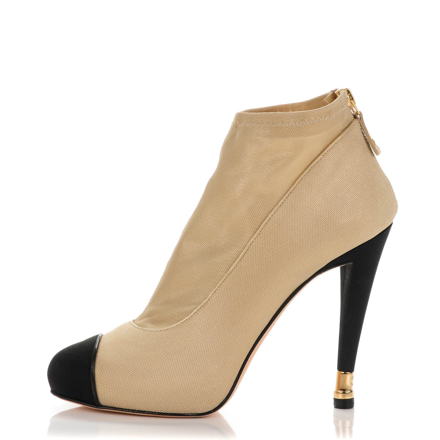 Chanel Mesh Grosgrain Cap Toe Short Boots 38 Light Gold 1 of 7
