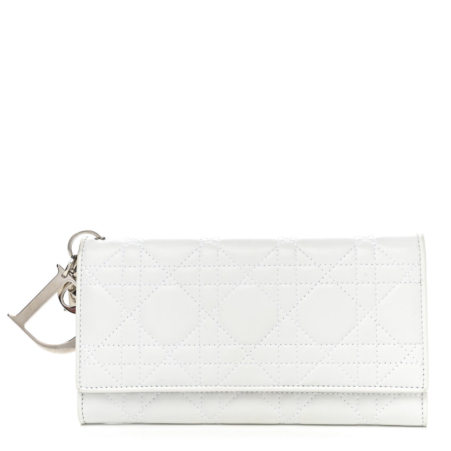 Lambskin Cannage Lady Dior Flap Wallet Light Grey