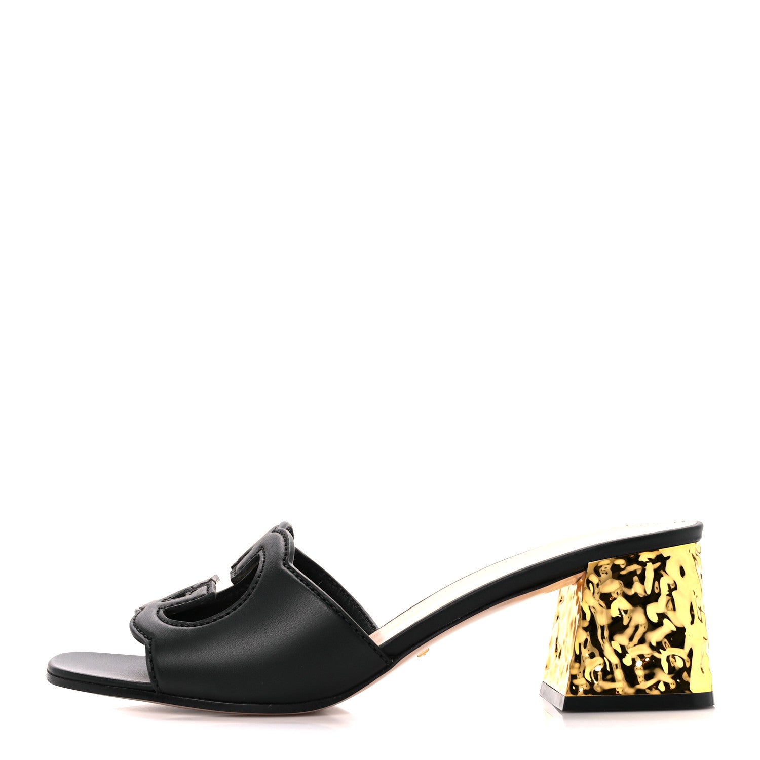 Gucci Cosmos Softy Calfskin Interlocking G Cut Out 55mm Slide Sandals 40 Black Gold 1 of 8