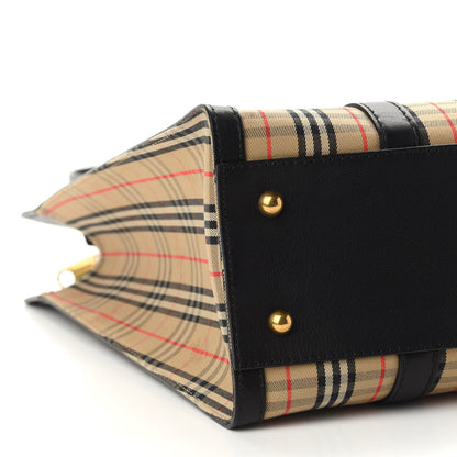 Burberry Calfskin 1983 Knight Check Link Medium Zip Tote Black 9 of 9