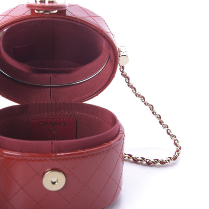 Chanel Patent Quilted Small Round Vanity With Chain Red 6 of 9