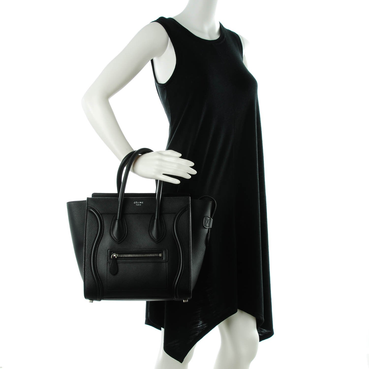 Celine Drummed Calfskin Micro Luggage Black 2 of 8