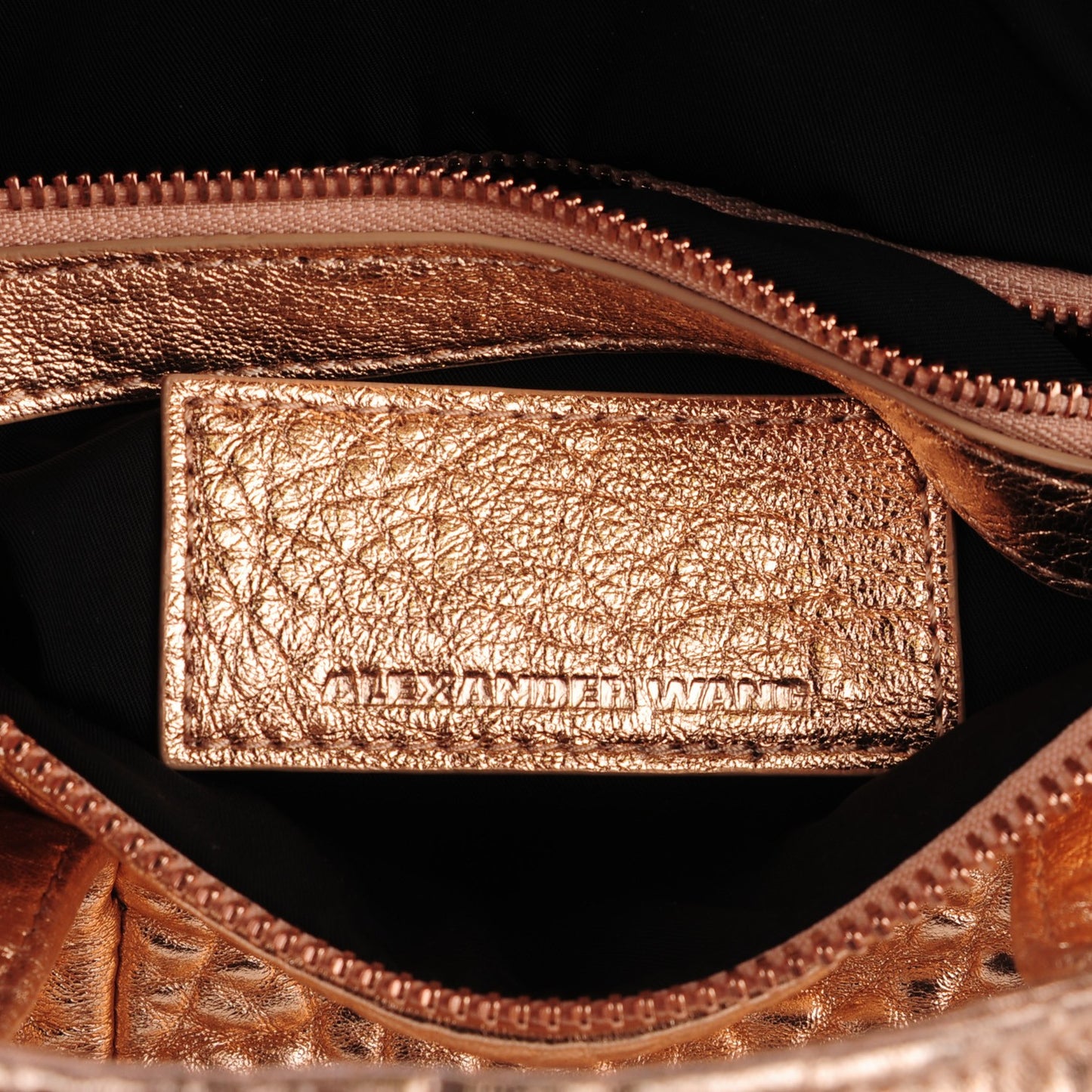 Metallic Pebbled Lambskin Rocco Rose Gold Hardware