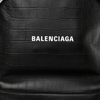 Balenciaga Calfskin Logo Crocodile Embossed Everyday Backpack Black 7 of 15
