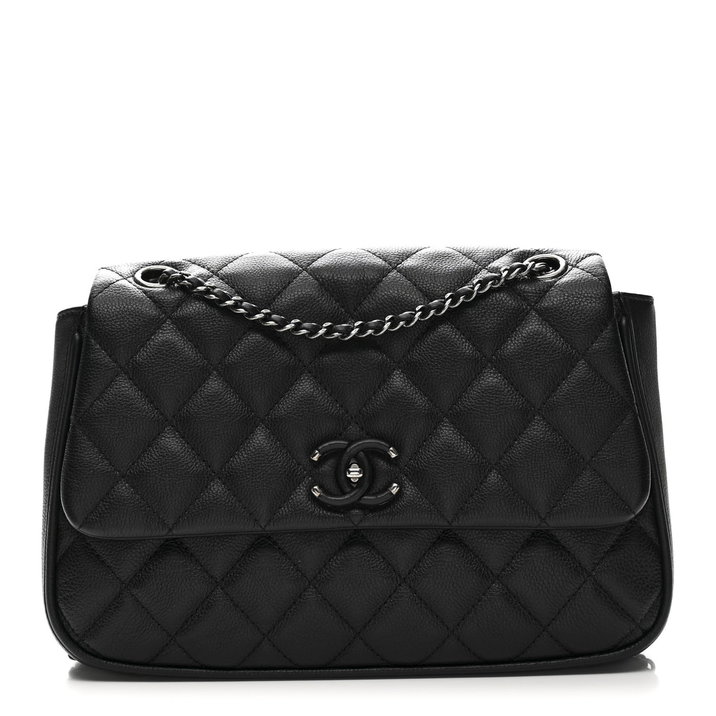 Calfskin Quilted Medium Frame in Chain Flap Black