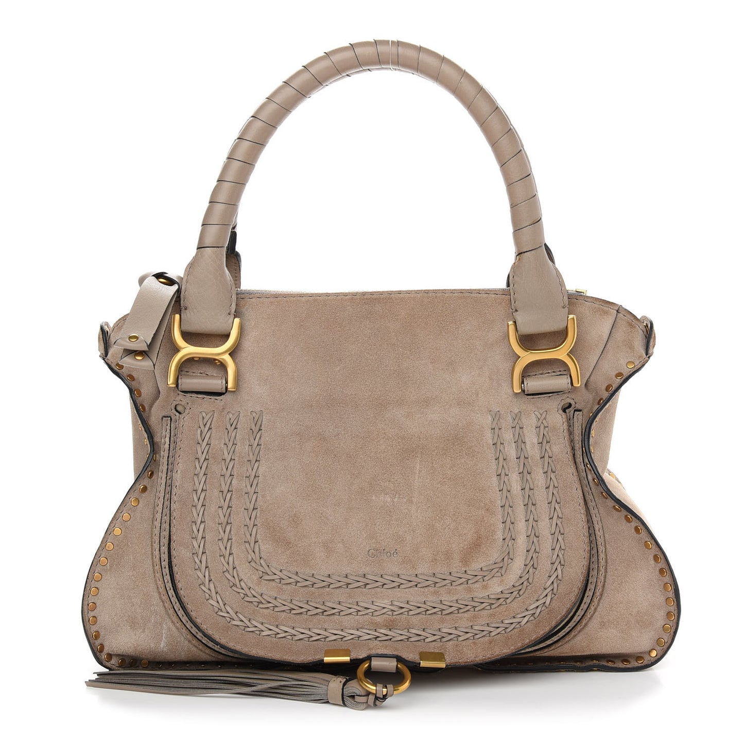 Suede Calfskin Braided Medium Marcie Satchel Motty Grey