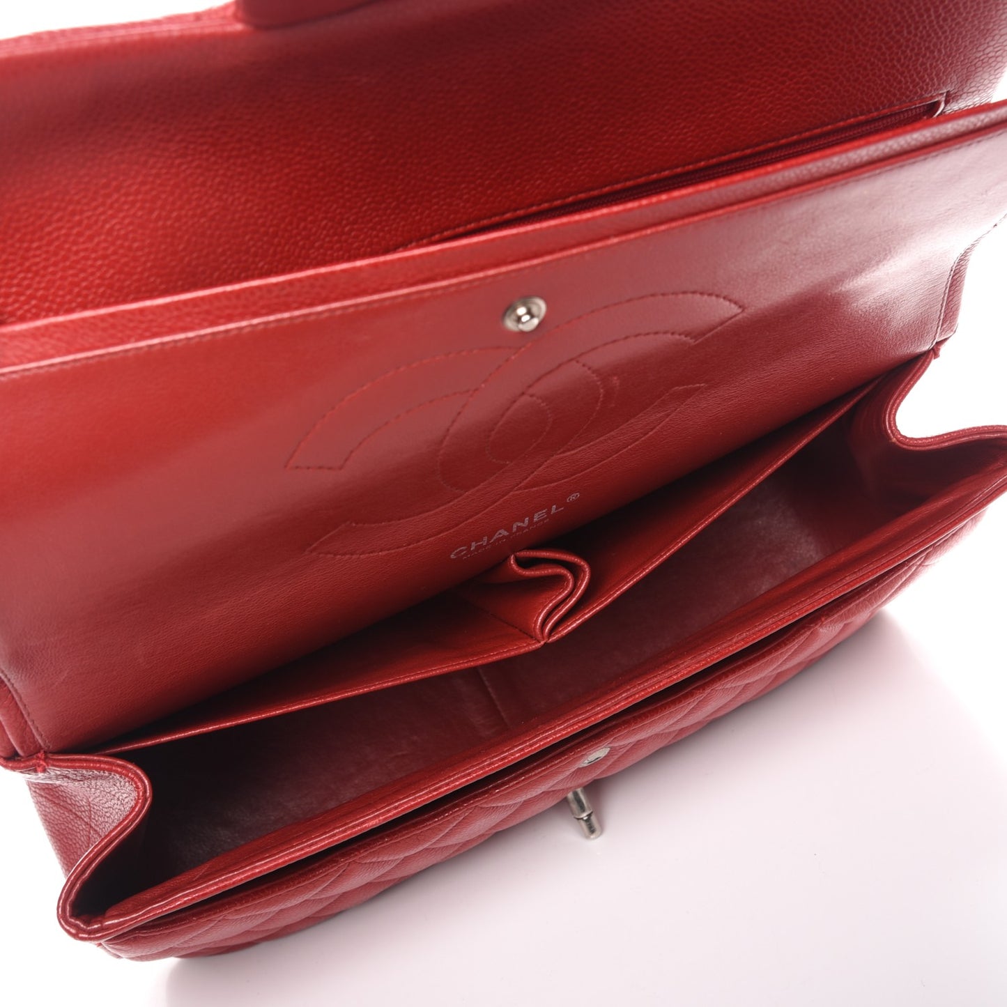 Caviar Quilted Jumbo Double Flap Red