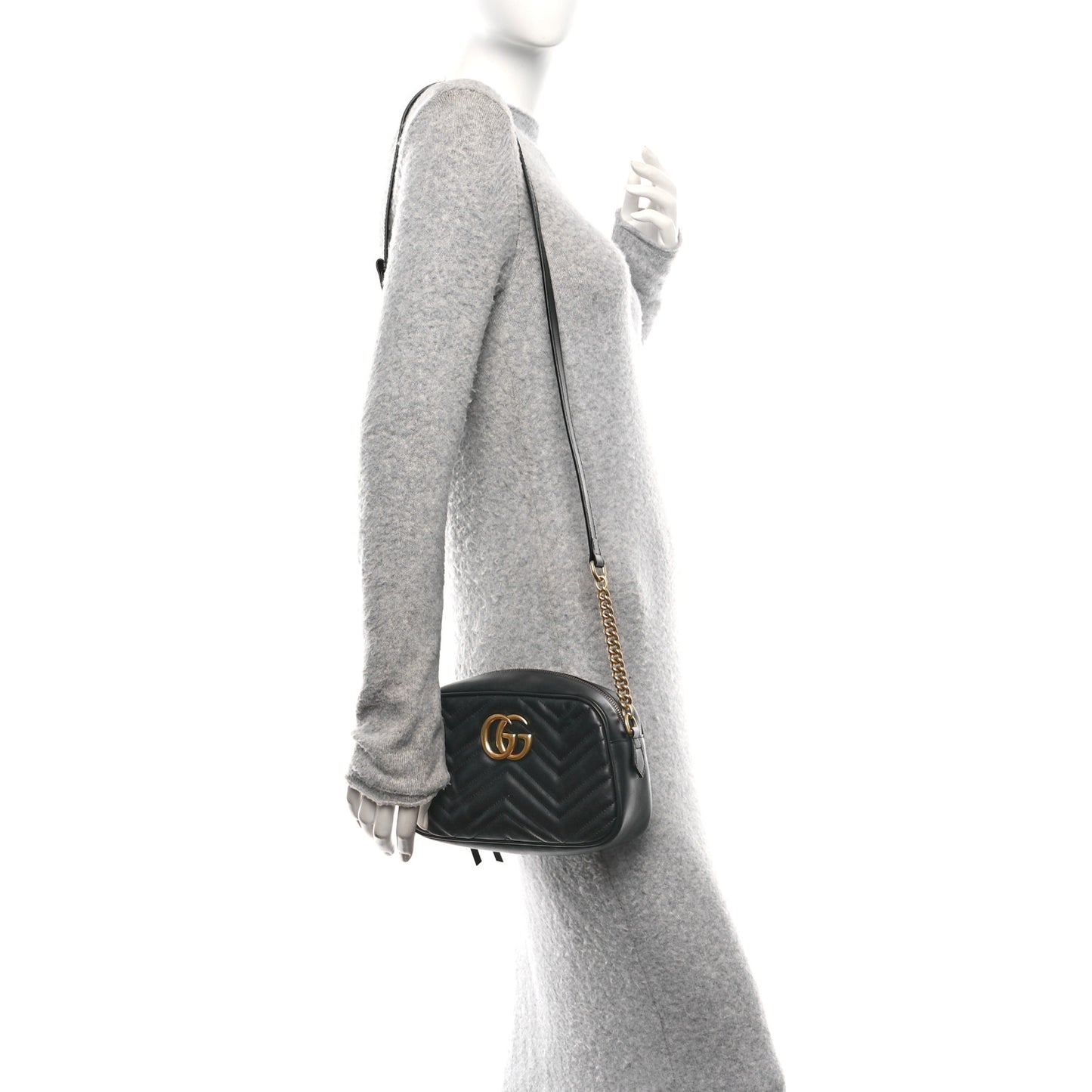 Calfskin Matelasse Small GG Marmont Chain Shoulder Bag Black