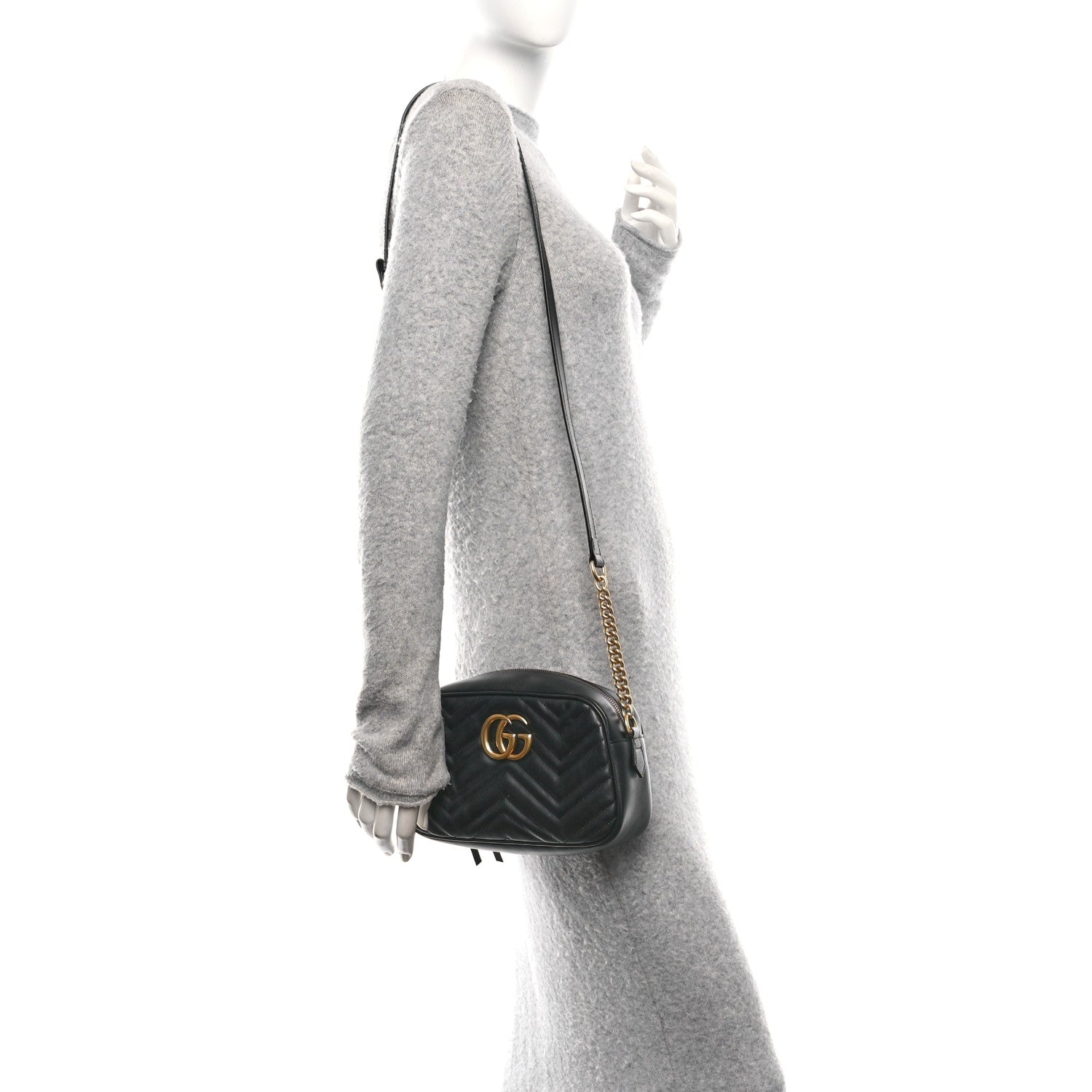 Gucci Calfskin Matelasse Small GG Marmont Chain Shoulder Bag Black 2 of 11