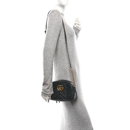 Gucci Calfskin Matelasse Small GG Marmont Chain Shoulder Bag Black 2 of 11