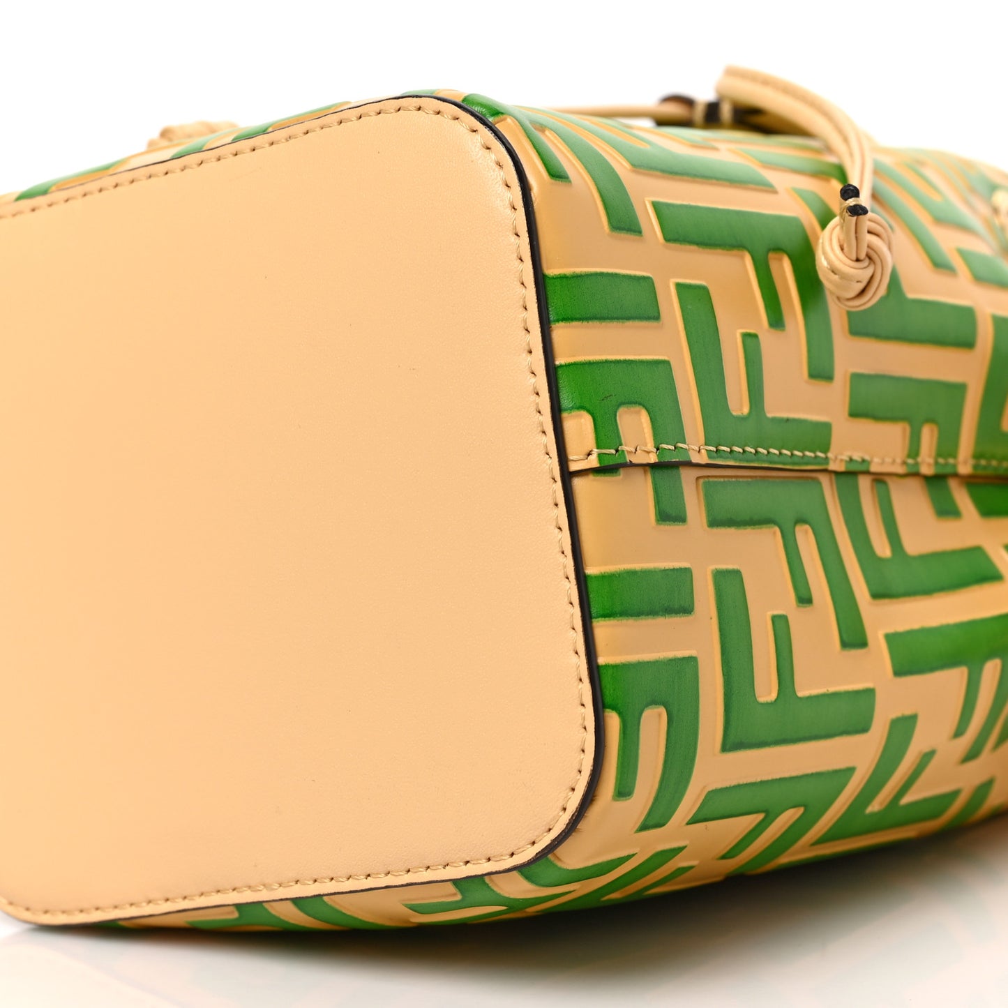 Vitello Liberty F is Fendi Bi-Color FF 1974 Embossed Mini Mon Tresor Bucket Bag Paglia Tomatillo