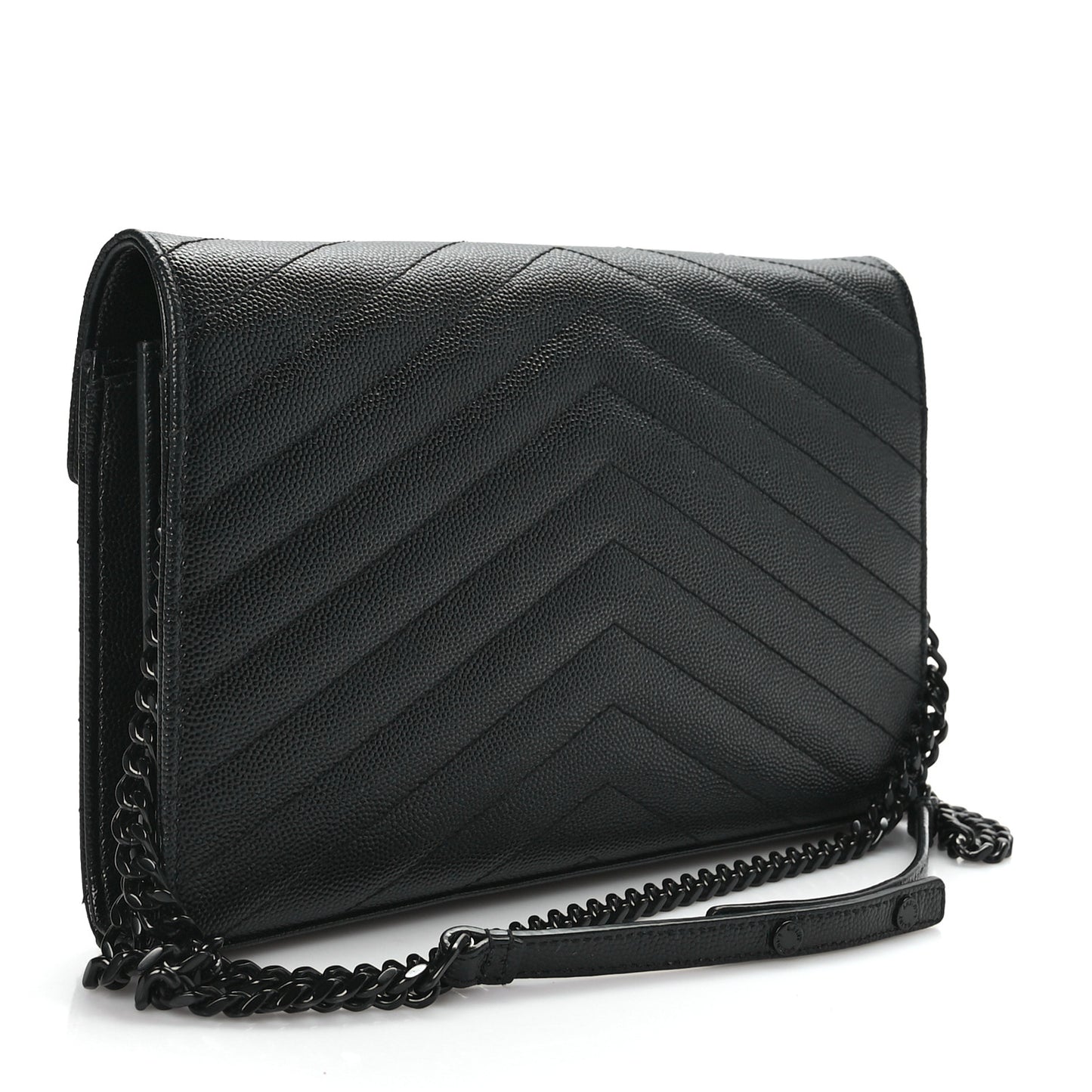 Grain De Poudre Matelasse Chevron Monogram Monochrome Chain Wallet Black