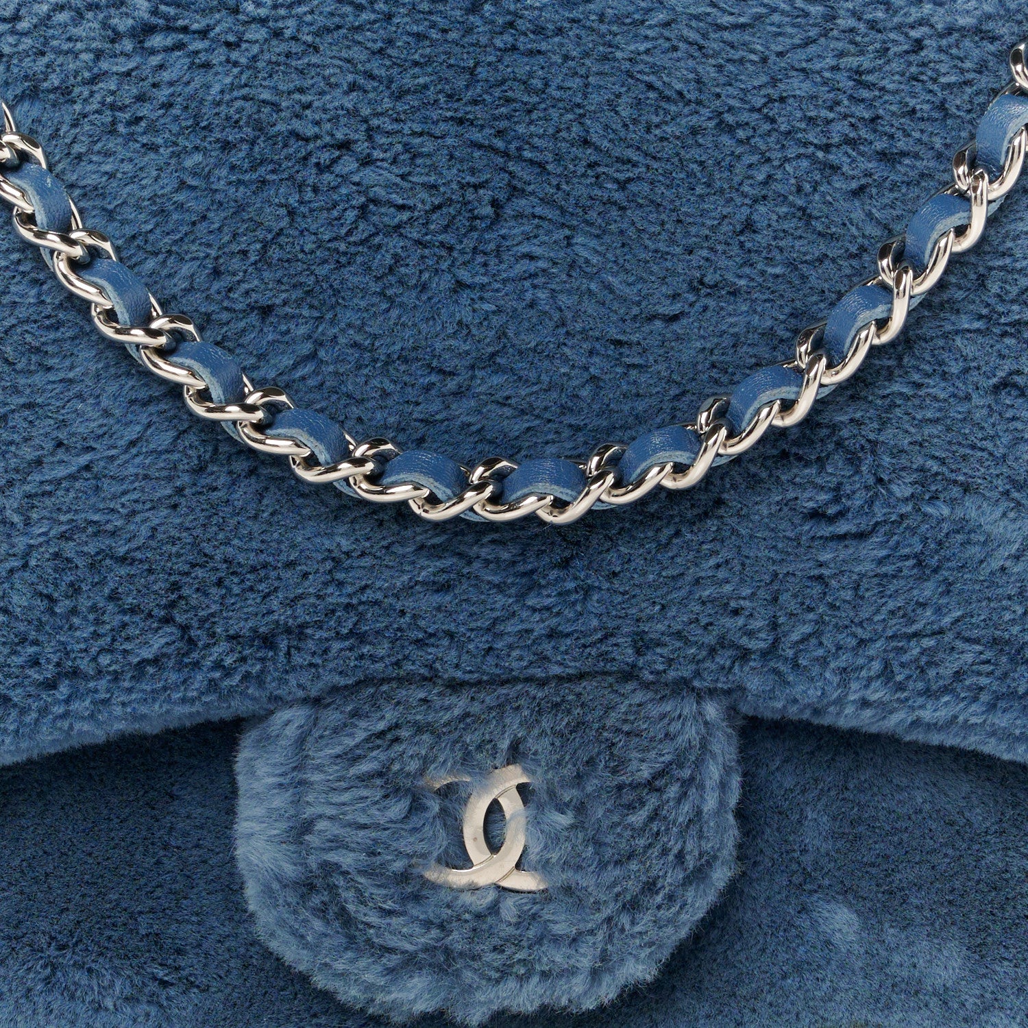 Chanel Rabbit Fur Wallet On Chain WOC Blue 9 of 11