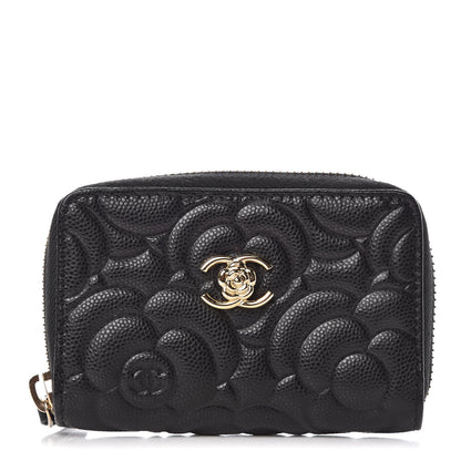 Chanel Caviar Camellia Embossed Zip Coin Purse Black 1 of 7