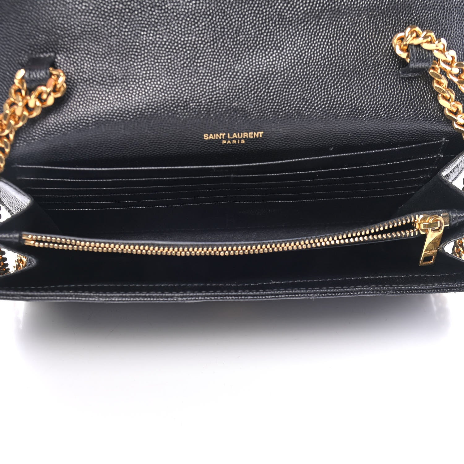 Saint Laurent Grain De Poudre Matelasse Chevron Monogram Chain Wallet Black 4 of 10