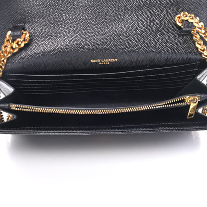 Saint Laurent Grain De Poudre Matelasse Chevron Monogram Chain Wallet Black 4 of 10
