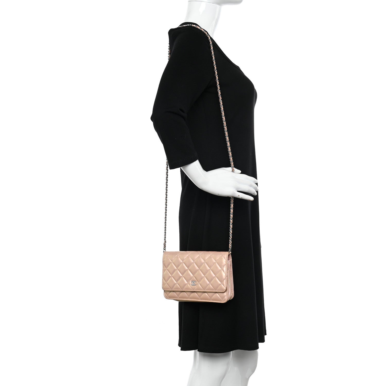 Chanel Iridescent Calfskin Quilted Wallet on Chain WOC Pink 2 of 15