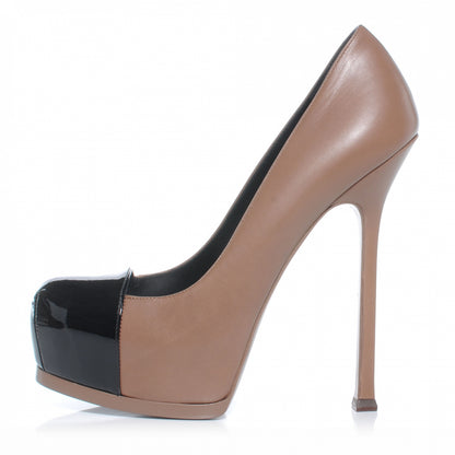 Saint Laurent Leather Patent Leather Tribtoo Color Block Pumps 38 Nude Black 1 of 9