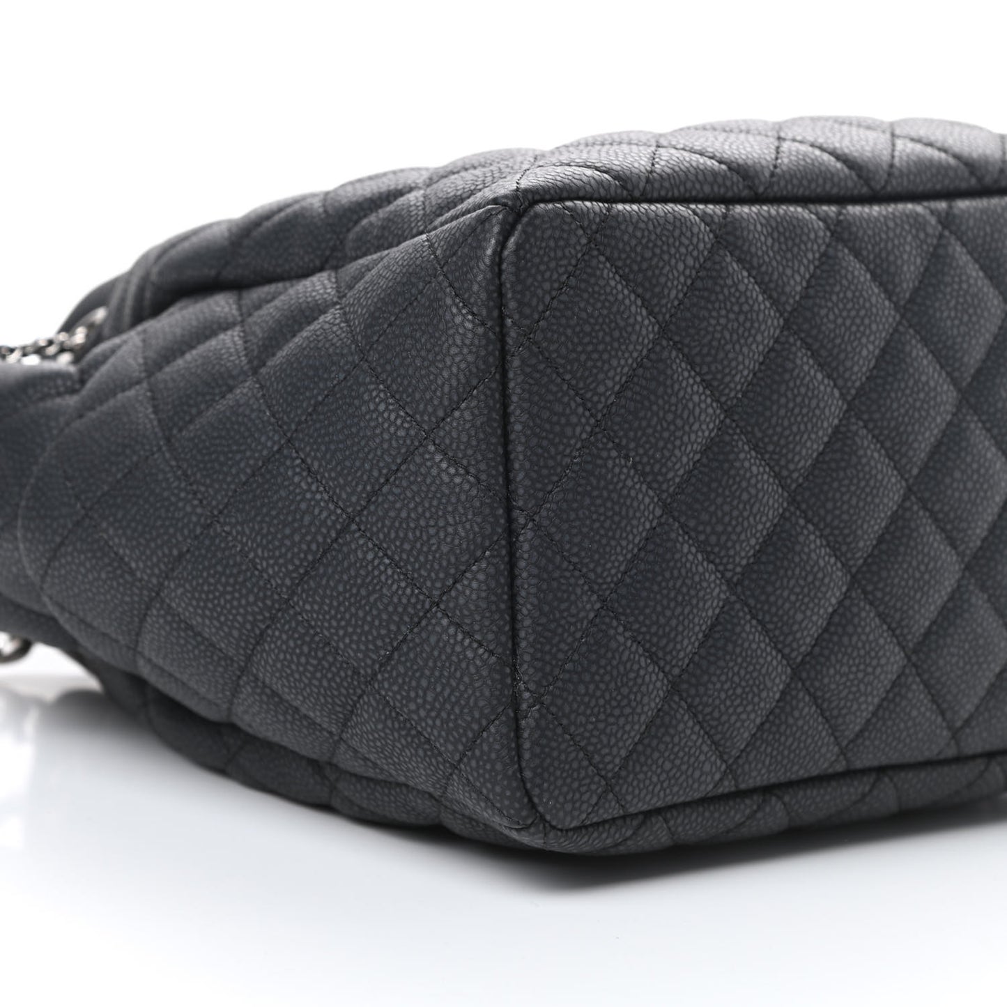 Caviar Flat Quilted CC Chain Bucket Drawstring Bag Black